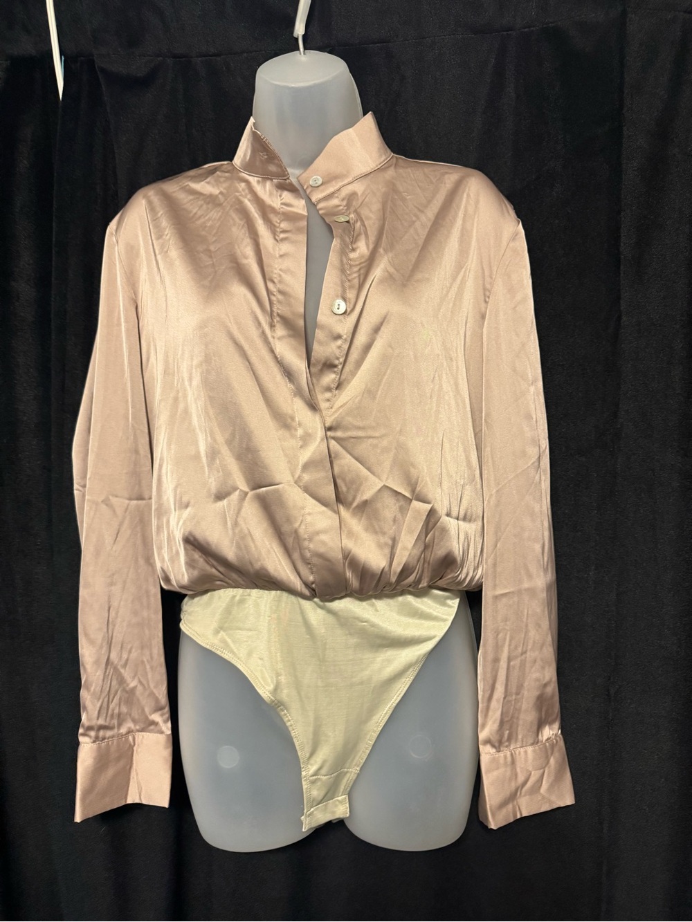 Fashion Nova Blush Satin-Look Long Sleeve Bodysuit